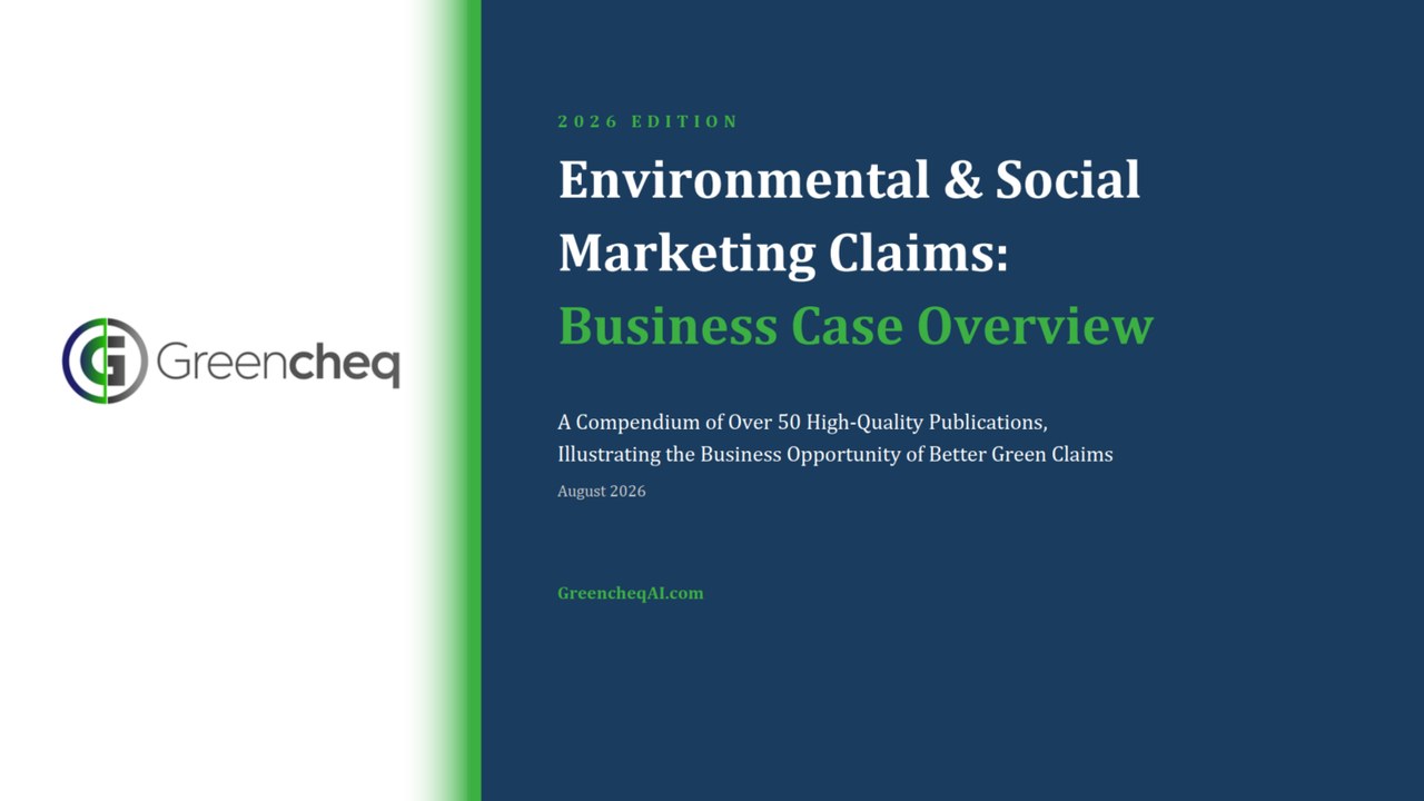 Cover of the 2026 Edition of the Environmental & Social Marketing Claims: Business Case Overview by Greencheq